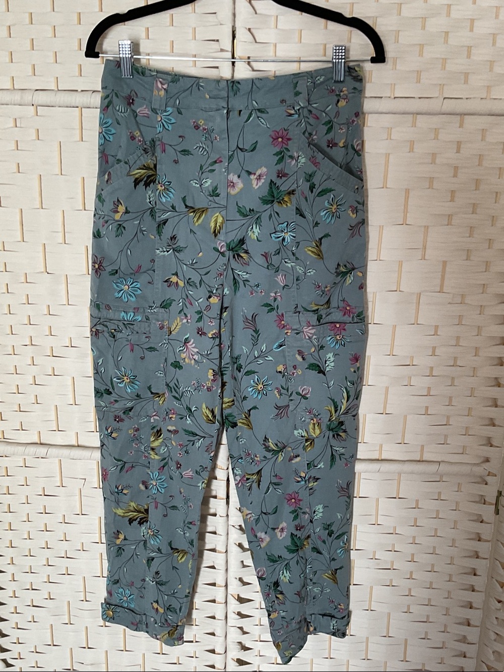 Anthropologie Blue Floral Slim Ankle Pants